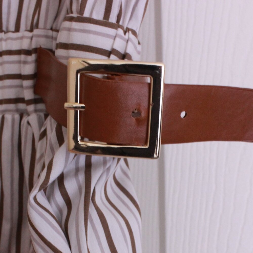 Anthropologie Maeve Belted Bubble-Hem Mini Stripe Shirt Dress - Picture 9 of 12